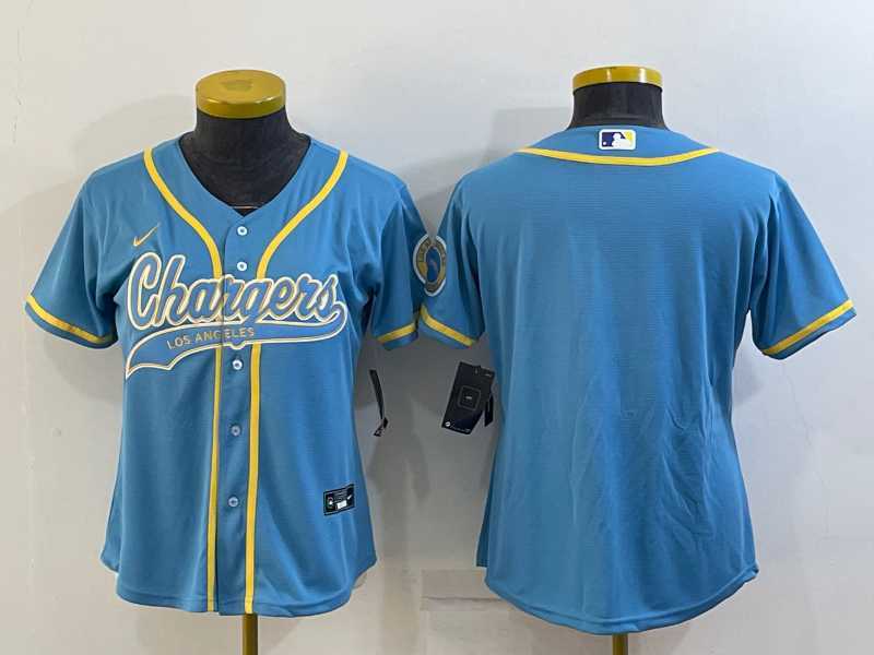 Womens Los Angeles Chargers Blank Blue With Patch Cool Base Stitched Baseball Jersey
